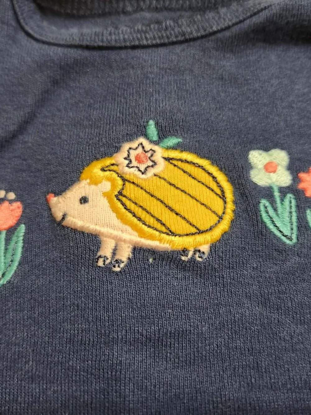Carter's Baby Girls 6 Months Navy Blue Bodysuit Embroidered Hedgehog Floral